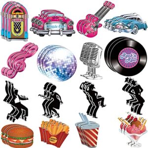 48 pcs 50s decorating cutouts rock and roll 1950s party decorations and supplies 50s party decorations assorted 50’s decorating cutouts for sock hop birthday party supplies, 16 style