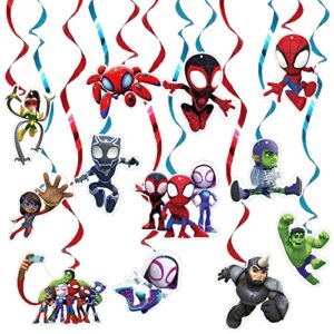 24pcs spidey amazing friends birthday decorations, spidey hanging swirls for spider party supplies