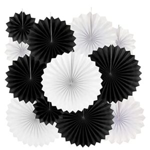 Black White Party Hanging Paper Fans Decorations - Wedding Retirement Graduation Birthday Party Engagement Bridal Shower Party Ceiling Hangings Photo Booth Backdrops Decorations, 12pc