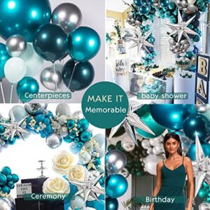 Chrome Dark Teal Winter Balloon Garland Arch Kit 120PCS Double Stuffed Metallic Teal and Silver Mint green Balloons For Wedding Women Birthday Winter Wonderland Decorations