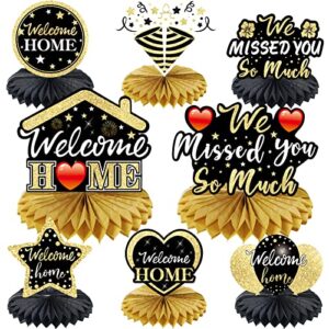 pimvimcim welcome home decorations, 8pcs we missed you so much table honeycomb centerpiece decor, welcome back home family party supplies, patriotic military homecoming deployment returning back sign