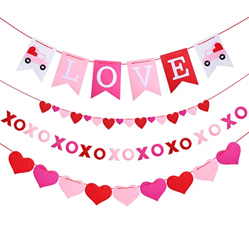 Valentines Day Decor Felt Heart Garland Banner Decorations for Home Mantel Classroom Party Anniversary Wedding Wall Decorations