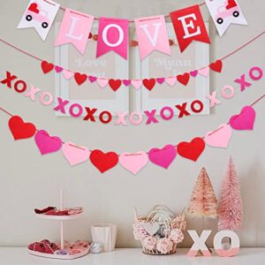 Valentines Day Decor Felt Heart Garland Banner Decorations for Home Mantel Classroom Party Anniversary Wedding Wall Decorations
