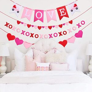 Valentines Day Decor Felt Heart Garland Banner Decorations for Home Mantel Classroom Party Anniversary Wedding Wall Decorations