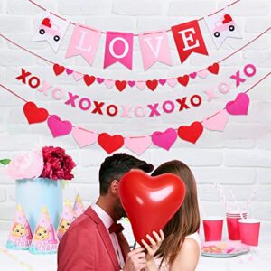 Valentines Day Decor Felt Heart Garland Banner Decorations for Home Mantel Classroom Party Anniversary Wedding Wall Decorations