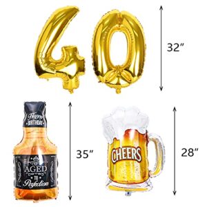 40th Birthday Decorations, 40 Years Anniversary Decorations Cheers to 40 Years Banner, 40 Sign Latex Balloon, 32 Inch Number 40 Gold Foil Balloon Cheers Cup Foil Balloon for 40 Birthday Wedding Party Supplies