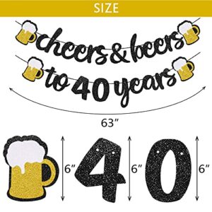 40th Birthday Decorations, 40 Years Anniversary Decorations Cheers to 40 Years Banner, 40 Sign Latex Balloon, 32 Inch Number 40 Gold Foil Balloon Cheers Cup Foil Balloon for 40 Birthday Wedding Party Supplies