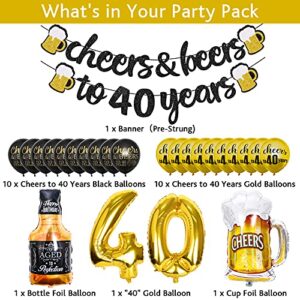 40th Birthday Decorations, 40 Years Anniversary Decorations Cheers to 40 Years Banner, 40 Sign Latex Balloon, 32 Inch Number 40 Gold Foil Balloon Cheers Cup Foil Balloon for 40 Birthday Wedding Party Supplies