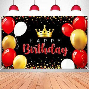 happy birthday backdrop birthday banner birthday party decorations photo booth background supplies printed with crown & balloons 6 x 4ft (black and red)