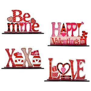 4pcs valentine’s day decorations love wooden table sign, anniversaries tabletop centerpiece signs ornaments for gift dining room table party home kitchen holiday decorations gift for girlfriend wife
