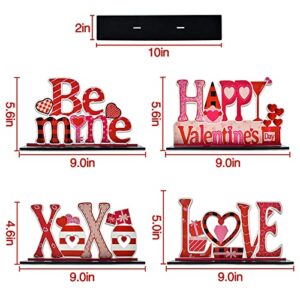 4Pcs Valentine's Day Decorations Love Wooden Table Sign, Anniversaries Tabletop Centerpiece Signs Ornaments for Gift Dining Room Table Party Home Kitchen Holiday Decorations Gift for Girlfriend Wife