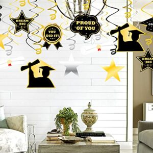 42PCS Graduation Decorations 2023 Hanging Swirls Party Supplies - Grad Star/Mortarboards/Diplomas Ceiling Foil Ornaments（Black,Silver,Gold）