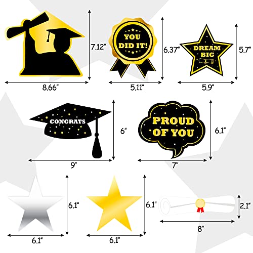 42PCS Graduation Decorations 2023 Hanging Swirls Party Supplies - Grad Star/Mortarboards/Diplomas Ceiling Foil Ornaments（Black,Silver,Gold）