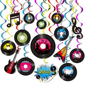 60 pieces 50s party rock and roll music party decorations hanging swirls music record cutouts hanging banner double sides ceiling decor with streamer garden decor for music birthday party supplies