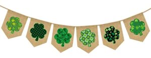 whaline st. patrick’s day burlap banner with string green shamrock burlap banner pre-assembled bunting garland st. patrick’s day celebration hanging decorations for home party supplies