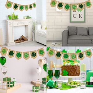 Whaline St. Patrick's Day Burlap Banner with String Green Shamrock Burlap Banner Pre-Assembled Bunting Garland St. Patrick's Day Celebration Hanging Decorations for Home Party Supplies