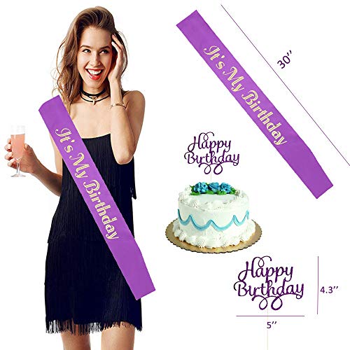 16th Birthday Decorations for Girls, 16th Birthday Balloons Purple, 16th Birthday Decorations, Purple Balloons, It's My Birthday Sash, Cake Topper, Birthday Banner for 16th Birthday Decorations