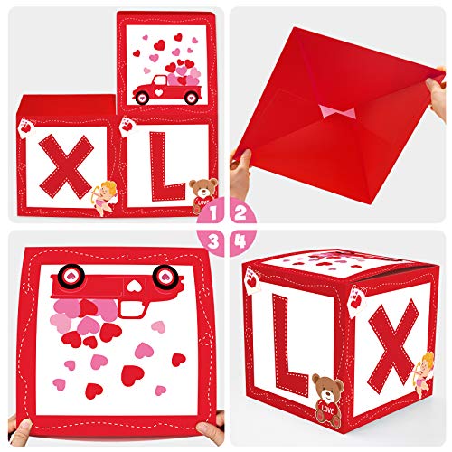 Valentine's Day Party Decorations Supplies Love XOXO Sign Balloons Boxes Blocks Decorations Set Red Pink Heart Balloons Arch Garland for Valentine Surprise Box Wedding Bridal Shower Photo Props Favors