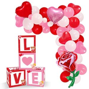 valentine’s day party decorations supplies love xoxo sign balloons boxes blocks decorations set red pink heart balloons arch garland for valentine surprise box wedding bridal shower photo props favors