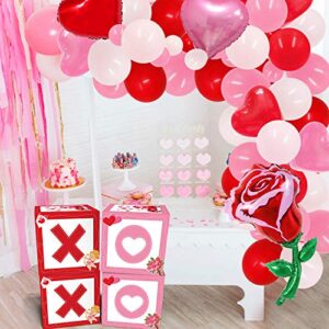 Valentine's Day Party Decorations Supplies Love XOXO Sign Balloons Boxes Blocks Decorations Set Red Pink Heart Balloons Arch Garland for Valentine Surprise Box Wedding Bridal Shower Photo Props Favors