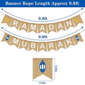 Ramadan Mubarak Banner Burlap - Ramadan Mubarak Decorations - Rustic Ramadan Mubarak Bunting Banner for Mantle Fireplace - Ramadan Party Decor Supplies