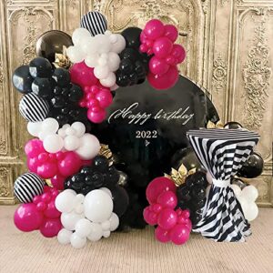 Black And White Balloons Striped Hot Pink Garland Kit Arch Birthday Party Baby Shower Decorations For Girl