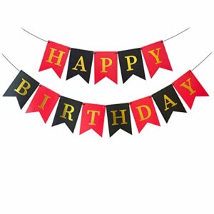 ansomo red and black happy birthday bunting banner party decorations gold signs streamers men women boys girls