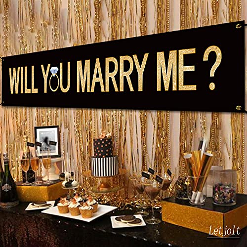 Marry Me Black Banner Will You Marry Me Large Black Banner Marriage Valentine's Day Proposal Winter Supplies Engagement Lawn Sign Outdoor Party Backdrop Decorations 6Ft