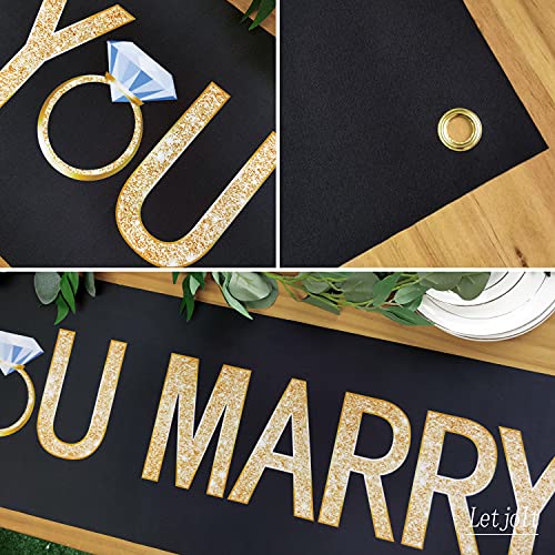 Marry Me Black Banner Will You Marry Me Large Black Banner Marriage Valentine's Day Proposal Winter Supplies Engagement Lawn Sign Outdoor Party Backdrop Decorations 6Ft