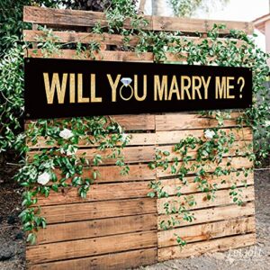 Marry Me Black Banner Will You Marry Me Large Black Banner Marriage Valentine's Day Proposal Winter Supplies Engagement Lawn Sign Outdoor Party Backdrop Decorations 6Ft