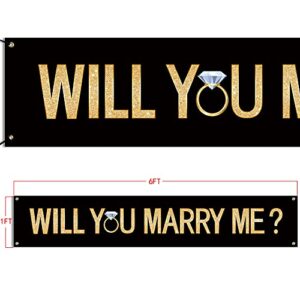 Marry Me Black Banner Will You Marry Me Large Black Banner Marriage Valentine's Day Proposal Winter Supplies Engagement Lawn Sign Outdoor Party Backdrop Decorations 6Ft