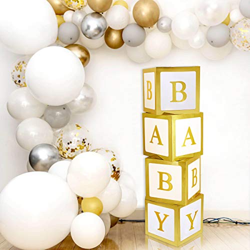 Baby Shower Decorations Gold Large Baby Box Baby Blocks Decorations for Baby Shower Boy Girl 1st Birthday Party Decorations by QIFU