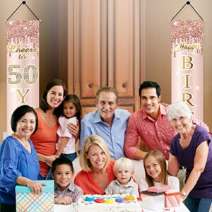 50th Birthday Decorations Door Banner for Women, Pink Rose Gold Cheers to 50 Years Birthday Backdrop Sign Party Supplies, Happy Fifty Birthday Porch Decor for Outdoor Indoor