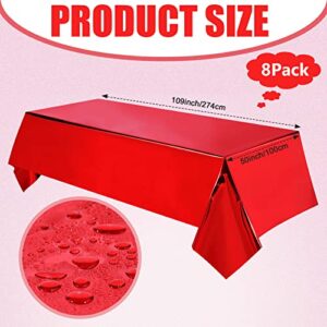 8 Pcs Plastic Red Foil Tablecloth 39 x 108 Inch Metallic Red Table Cloths for Parties Waterproof Tinsel Shiny Red Table Cover for Birthday Wedding Party Anniversary Christmas