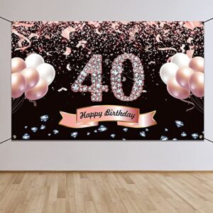 trgowaul 40th birthday decorations for women – rose gold birthday backdrop banner, 40 year old birthday party poster decor, happy 40th birthday party decoration photography background 43.3″l x 70.8″w