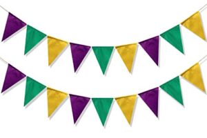 uniwish pre-strung gold purple and green pennant banner for mardi gras decorations new orleans baby shower birthday bachelorette party supplies