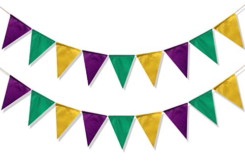 Uniwish Pre-Strung Gold Purple and Green Pennant Banner for Mardi Gras Decorations New Orleans Baby Shower Birthday Bachelorette Party Supplies