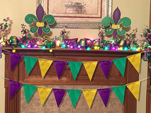 Uniwish Pre-Strung Gold Purple and Green Pennant Banner for Mardi Gras Decorations New Orleans Baby Shower Birthday Bachelorette Party Supplies