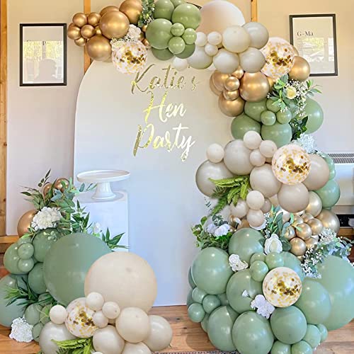 Sage Green Gold Balloons Garland Kit,130 pcs Olive Green Gold Confetti Blush Balloons Arch for Birthday Baby Shower Bridal Shower Engagement Wild One Party Decor