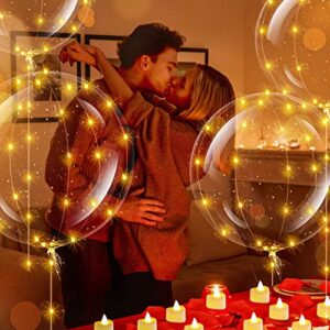 4 Pcs 36 Inches Light up Clear Bobo Balloons Valentine's Day Large Glow LED Balloons with String Lights Jumbo Transparent Balloons for DIY Wedding Banquet Party Anniversary (Warm White Light)
