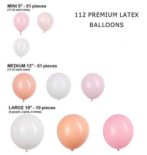 Balloon Garland Kit - Pink, White, Blush Balloons for Parties - Valentine's Day / Galentine's Party - Large, Small Baby Pastel Matte Balloons - Balloon Garland Strip - Light Pink Balloon Arch Kit 16'