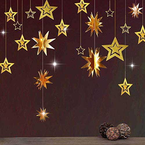 Decor365 Gold Twinkle Star Party Decoration Kit Metallic Glitter 3D Hanging Star Bunting Garland Twinkle Little Star Decor Nursery Kids Room Birthday Wedding Baby Shower Christmas Graduation Ramadan