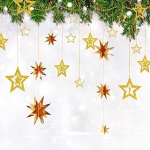 Decor365 Gold Twinkle Star Party Decoration Kit Metallic Glitter 3D Hanging Star Bunting Garland Twinkle Little Star Decor Nursery Kids Room Birthday Wedding Baby Shower Christmas Graduation Ramadan