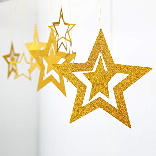 Decor365 Gold Twinkle Star Party Decoration Kit Metallic Glitter 3D Hanging Star Bunting Garland Twinkle Little Star Decor Nursery Kids Room Birthday Wedding Baby Shower Christmas Graduation Ramadan