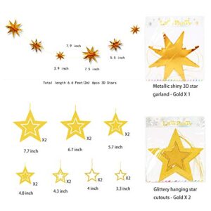 Decor365 Gold Twinkle Star Party Decoration Kit Metallic Glitter 3D Hanging Star Bunting Garland Twinkle Little Star Decor Nursery Kids Room Birthday Wedding Baby Shower Christmas Graduation Ramadan