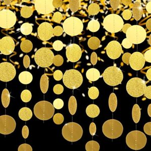 10 pcs 131 ft glitter paper circle dots circle garlands coin garland hanging banners dot streamer backdrop background decor for birthday baby shower wedding party (champagne gold)