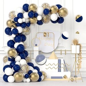 navy blue gold balloons garland arch kit – 120 pcs navy blue and metallic gold confetti white latex balloons for party wedding birthday special events party graduation decoration