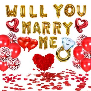 will you marry me decorations balloon gold – wedding proposal decorations idea – will you marry me sign banner – diamond ring engagement balloon – rose petals heart shaped balloons for valentines