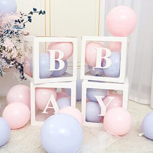 tkonline baby shower boxes party decoration, 4 pcs transparent balloons boxes decoration with letters, individual clear baby blocks for boys and girls,gender reveal, birthday, party, bridal showers