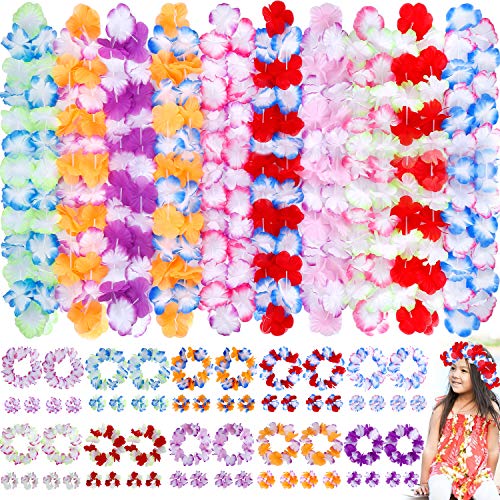 INNOCHEER Hawaiian Leis 80Pcs, Hawaiian Party Decorations of Flowers Necklaces, Headbands and Wristbands - Luau Party Supplies, Summer Beach Vacation, Tropical Themed Party Favors, Birthday, Wedding